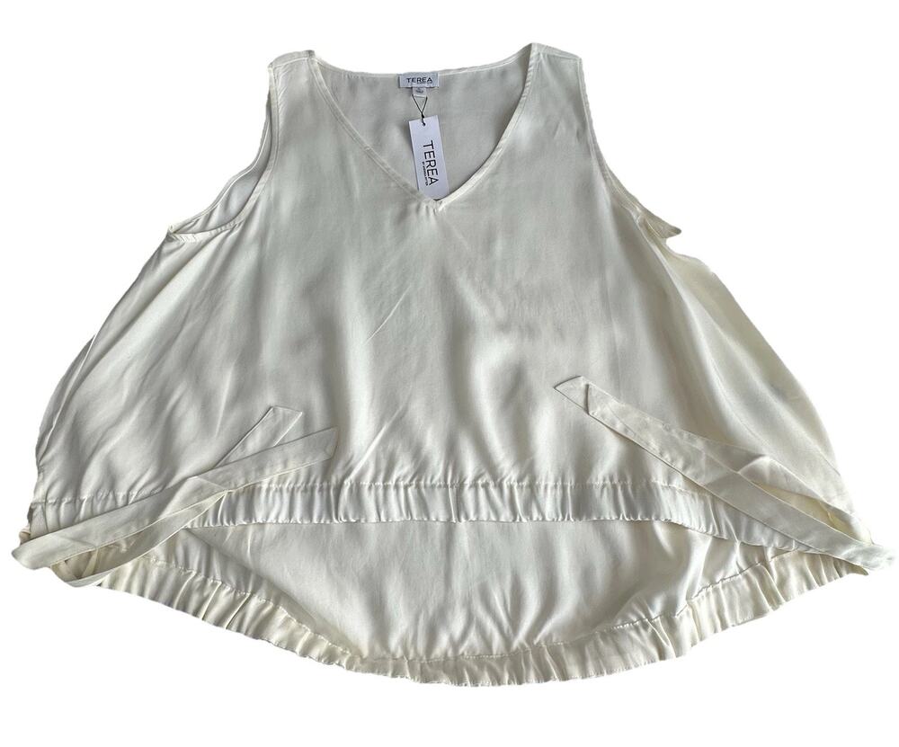 Terea By Andrea Pitter Women's Ivory High-Low Sleeveless Top Side Pull Tie XL 1